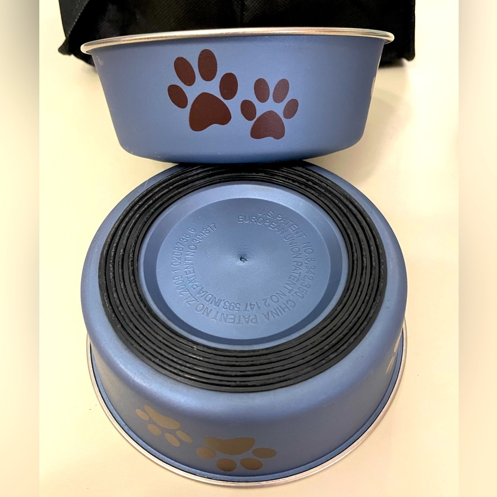 Set of 2 - Loving Pets Blue Dog Bella Bowls with Paw Prints. NWOT